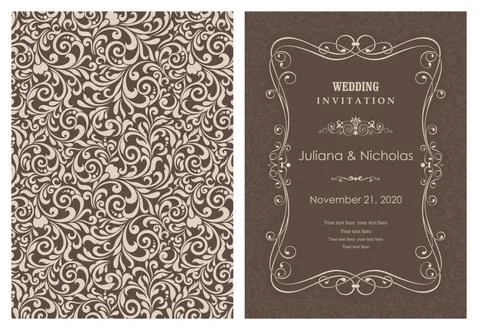 Wedding  Invitation  with baroque pattern Stock Illustration