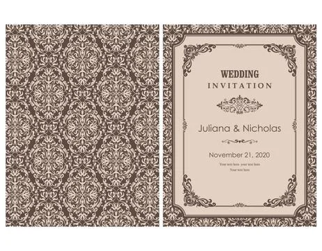 Wedding  Invitation  with baroque pattern Stock Illustration