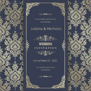 Wedding  Invitation  with baroque pattern Stock Illustration