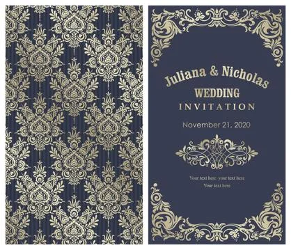Wedding  Invitation  with baroque pattern Stock Illustration