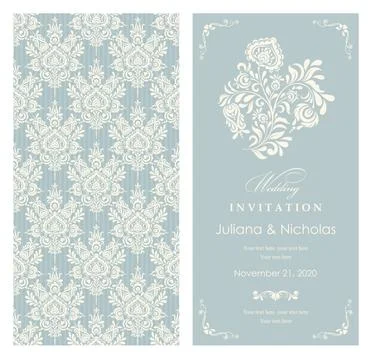 Wedding  Invitation  with baroque pattern Stock Illustration