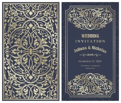 Wedding  Invitation  with baroque pattern Stock Illustration