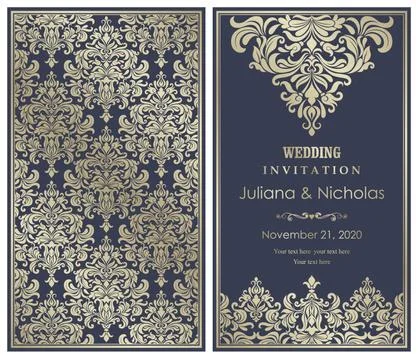 Wedding  Invitation  with baroque pattern Stock Illustration