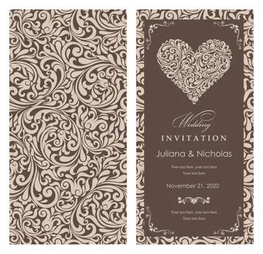 Wedding  Invitation  with baroque pattern Stock Illustration