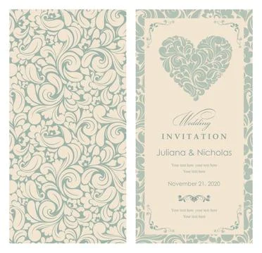 Wedding  Invitation  with baroque pattern Stock Illustration