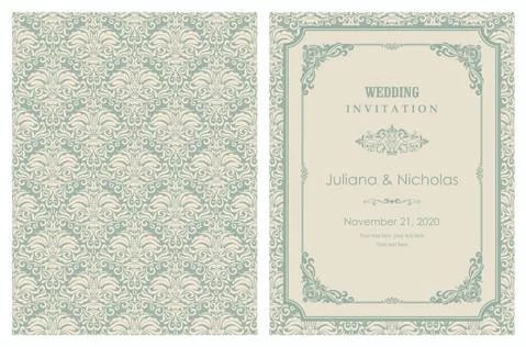 Wedding  Invitation  with baroque pattern Illustrazione stock