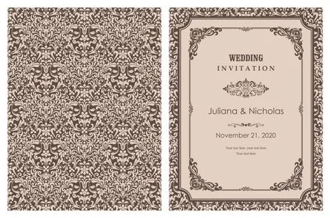 Wedding  Invitation  with baroque pattern Stock Illustration