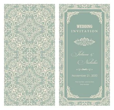 Wedding  Invitation  with baroque pattern Stock Illustration