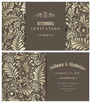 Wedding  Invitation  with baroque pattern Stock Illustration