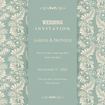 Wedding  Invitation  with baroque pattern Stock Illustration