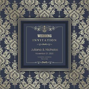 Wedding  Invitation  with baroque pattern Stock Illustration