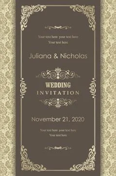 Wedding  Invitation  with baroque pattern Stock Illustration