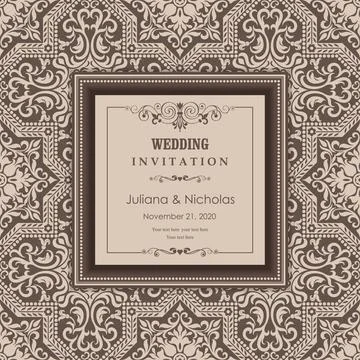 Wedding  Invitation  with baroque pattern Stock Illustration