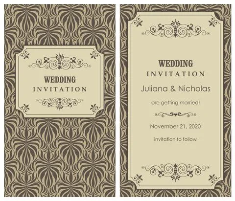 Wedding  Invitation  with baroque pattern Stock Illustration