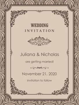 Wedding  Invitation  with baroque pattern Stock Illustration