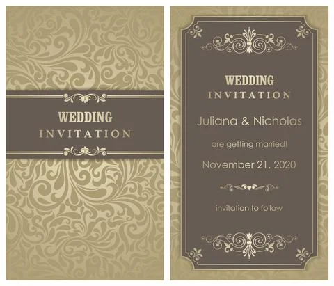 Wedding  Invitation  with baroque pattern Stock Illustration