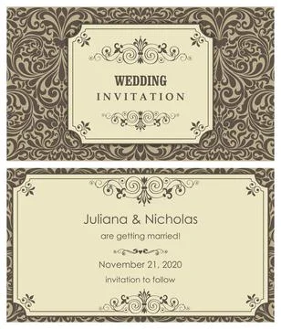 Wedding  Invitation  with baroque pattern Stock Illustration