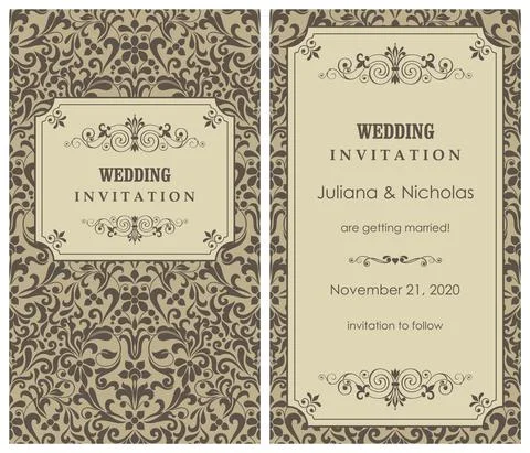 Wedding  Invitation  with baroque pattern Stock Illustration