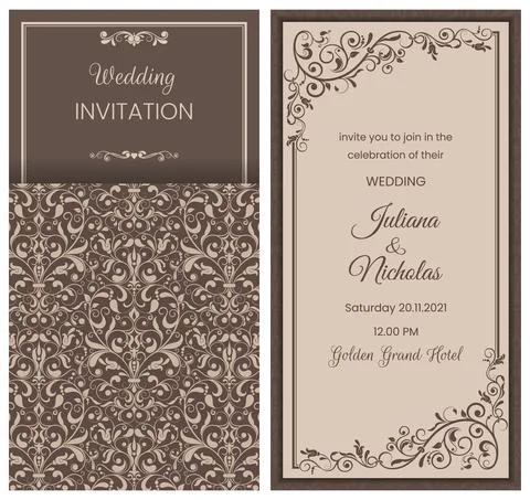 Wedding  Invitation  with baroque pattern Stock Illustration
