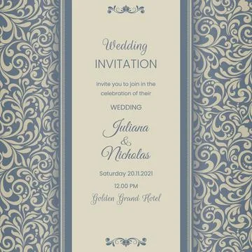 Wedding  Invitation  with baroque pattern Stock Illustration