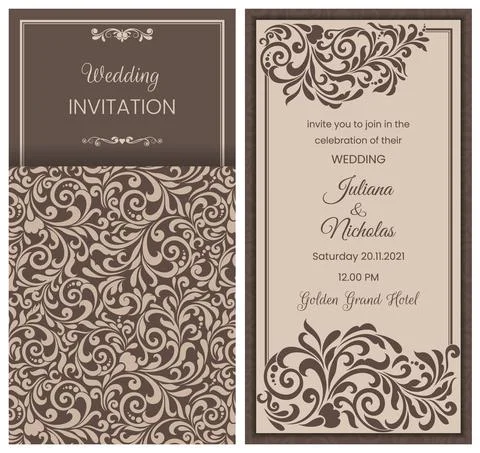 Wedding  Invitation  with baroque pattern Stock Illustration