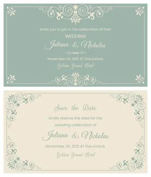 Wedding  Invitation  with baroque pattern Stock Illustration