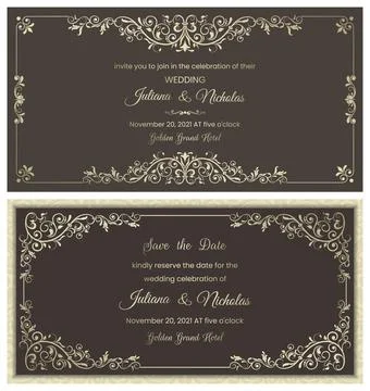 Wedding  Invitation  with baroque pattern Stock Illustration