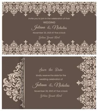 Wedding  Invitation  with baroque pattern Stock Illustration