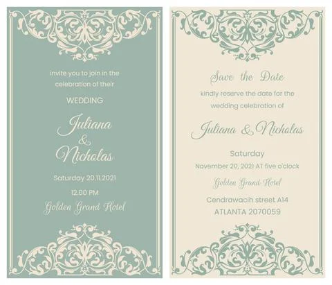 Wedding  Invitation  with baroque pattern Stock Illustration