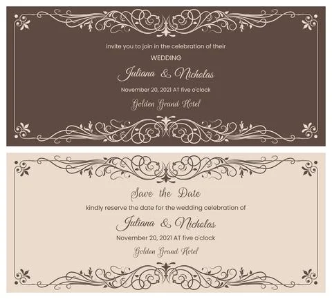 Wedding  Invitation  with baroque pattern Stock Illustration