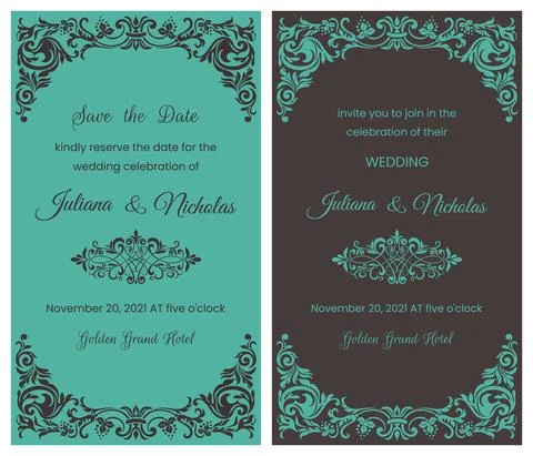 Wedding  Invitation  with baroque pattern Stock Illustration