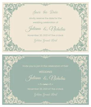 Wedding  Invitation  with baroque pattern Stock Illustration