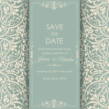 Wedding  Invitation  with baroque pattern Stock Illustration