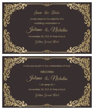 Wedding  Invitation  with baroque pattern Stock Illustration