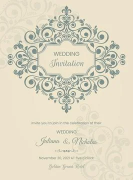 Wedding  Invitation  with baroque pattern Stock Illustration