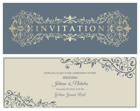 Wedding  Invitation  with baroque pattern Stock Illustration