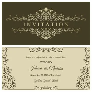 Wedding  Invitation  with baroque pattern Stock Illustration