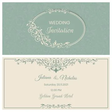 Wedding  Invitation  with baroque pattern Stock Illustration