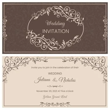 Wedding  Invitation  with baroque pattern Stock Illustration