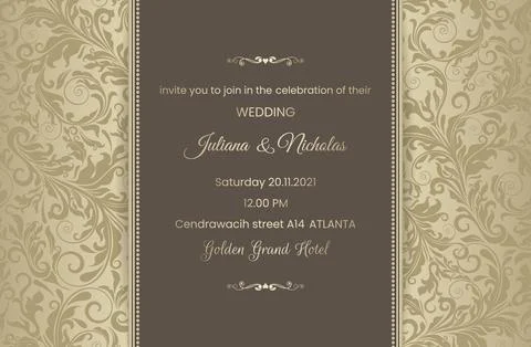 Wedding  Invitation  with baroque pattern Stock Illustration