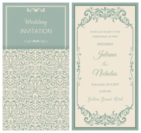 Wedding  Invitation  with baroque pattern Stock Illustration