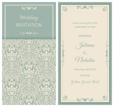 Wedding  Invitation  with baroque pattern Stock Illustration