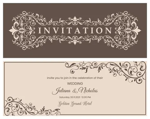 Wedding  Invitation  with baroque pattern Stock Illustration