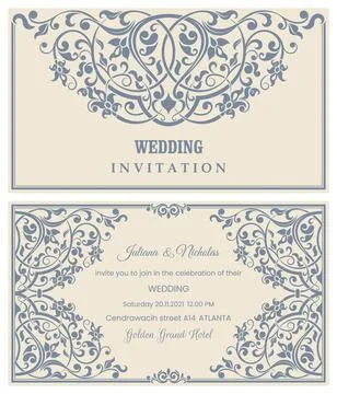 Wedding  Invitation  with baroque pattern Stock Illustration