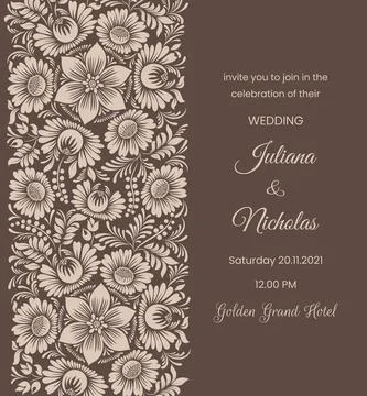 Wedding  Invitation  with baroque pattern Stock Illustration