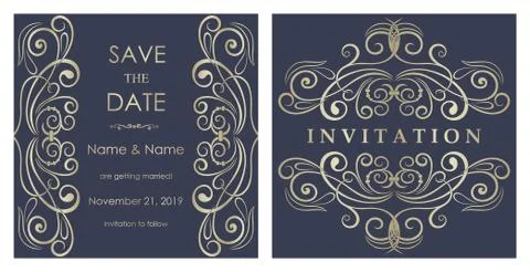Wedding Invitation baroque style Stock Illustration