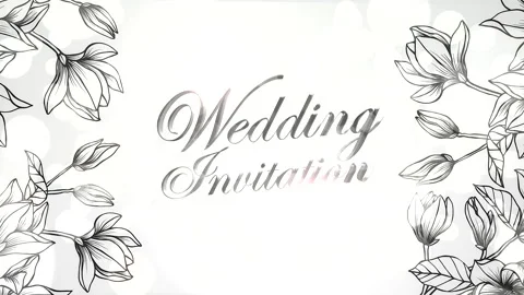 Wedding Invitation with black flowers pattern Stock Footage 199095360