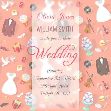 Wedding Invitation Card with Blurred Pattern Illustrazione stock