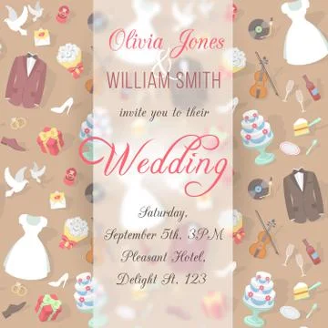 Wedding Invitation Card with Blurred Pattern Illustrazione stock