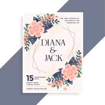 Wedding invitation card design with floral decoration Stock Illustration